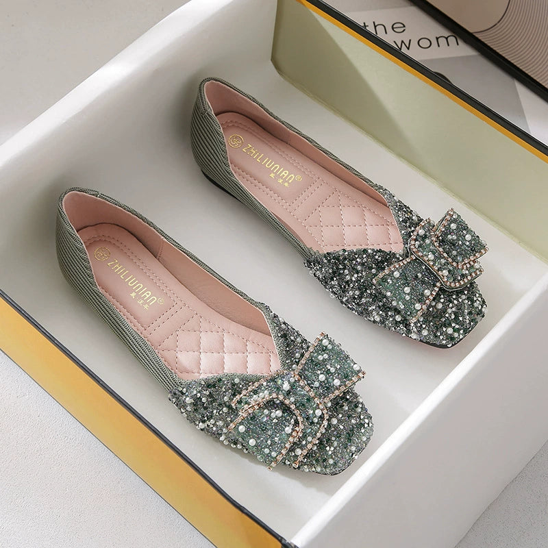 Cilool Rhinestone Flat Bling Diamonds Bridal Shoes